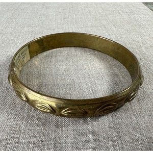 Vintage Genuine Brass Embossed Design Bangle Bracelet Handmade 8.25"